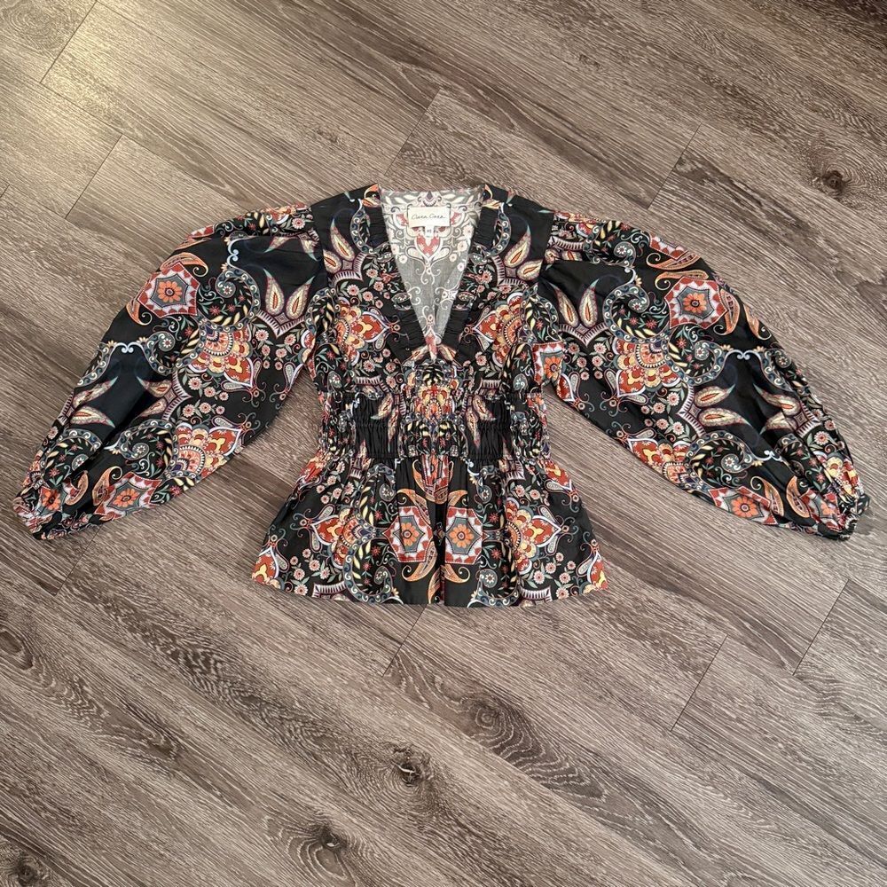 Cara Cara Emmery Cinched-Waist Poplin Peplum Top